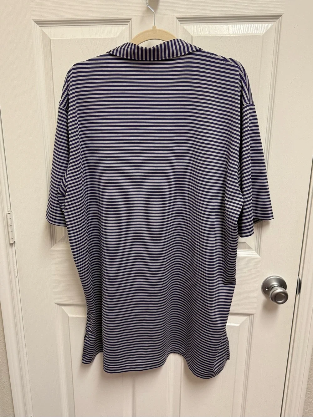Peter Millar Purple and Grey Striped TCU Polo